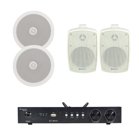 Adastra S460 Dual Zone Wi-Fi Amplifier + 6.5" Ceiling Speakers + 4" Outdoor Speakers - K&B Audio