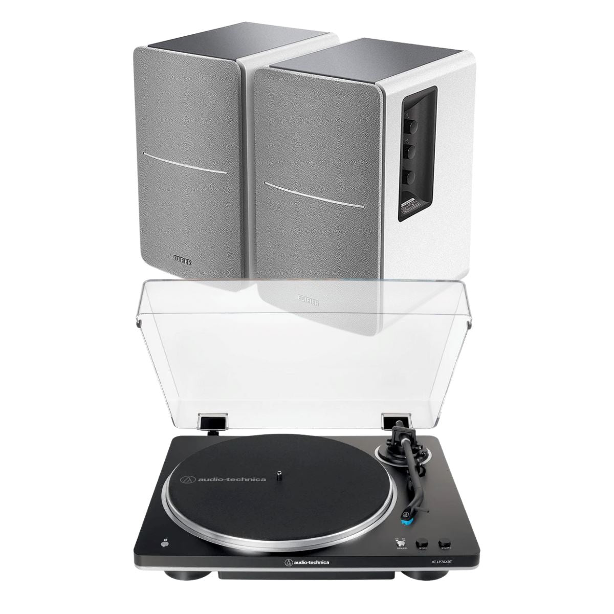Audio-Technica LP70XBT Bluetooth Turntable + Edifier R1280DB Active Bookshelf Speakers - K&B Audio
