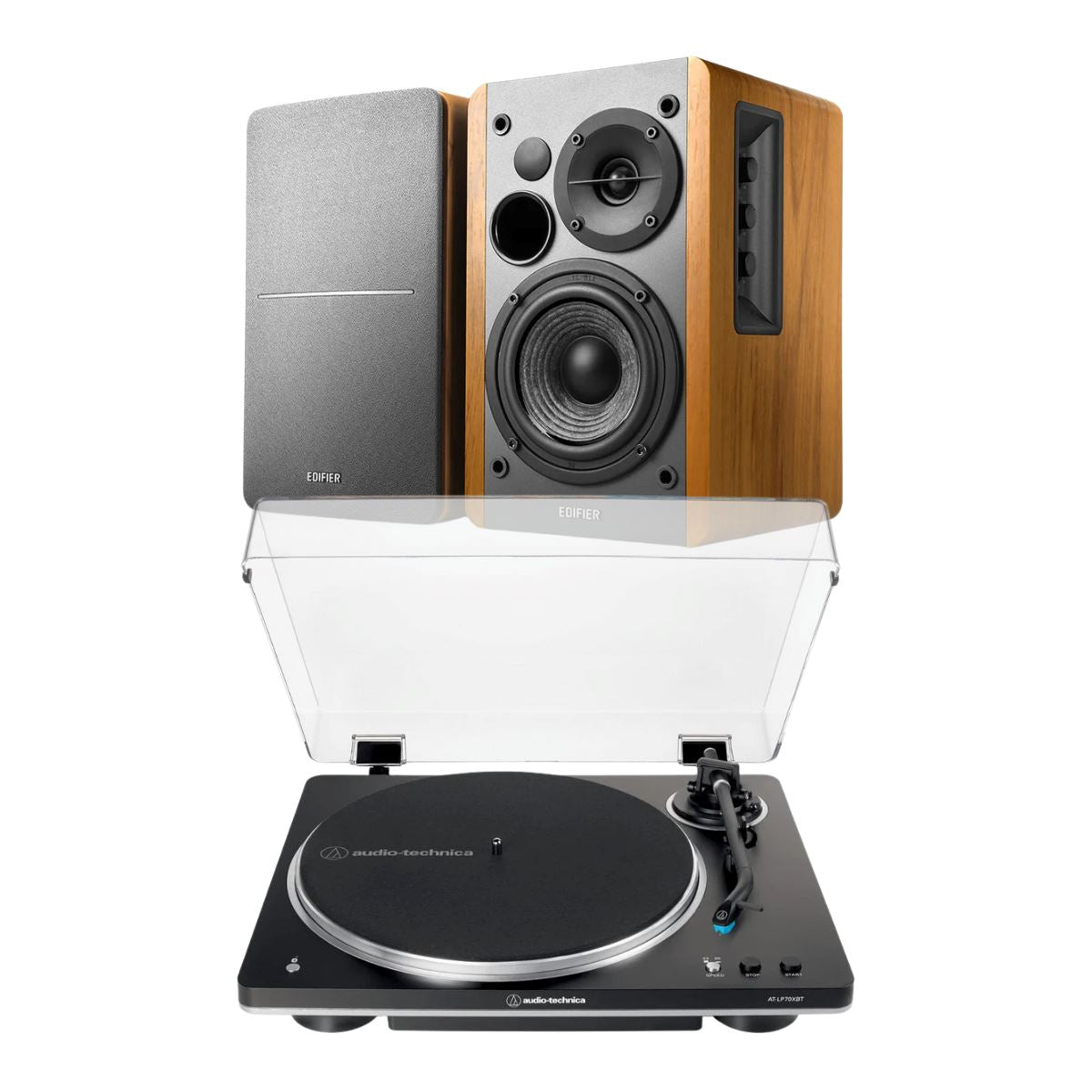 Audio-Technica LP70XBT Bluetooth Turntable + Edifier R1280DB Active Bookshelf Speakers - K&B Audio