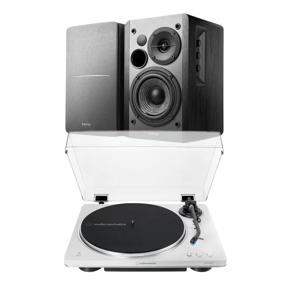 Audio-Technica LP70XBT Bluetooth Turntable + Edifier R1280DB Active Bookshelf Speakers - K&B Audio