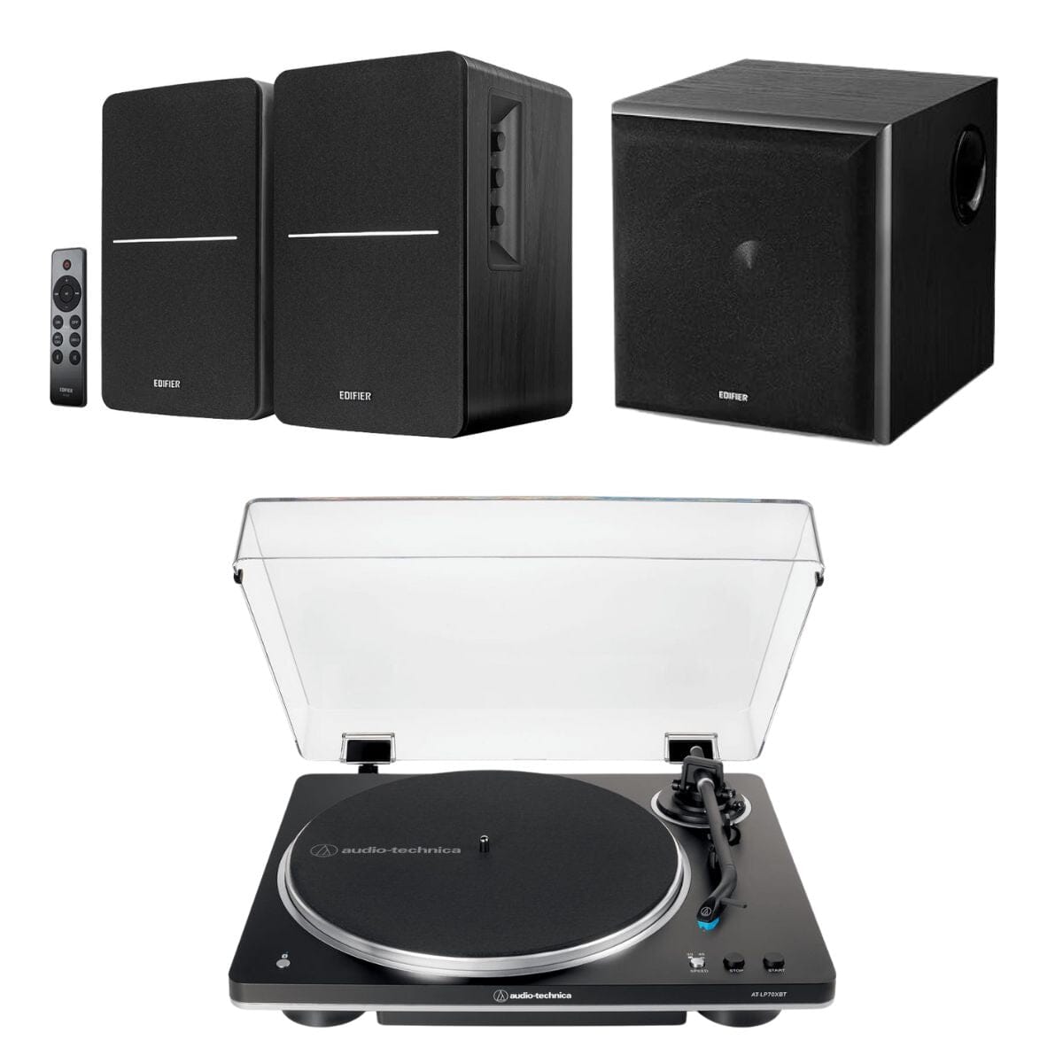 Audio-Technica LP70XBT Bluetooth Turntable + Edifier R1280DBs Active Bookshelf Speakers - K&B Audio