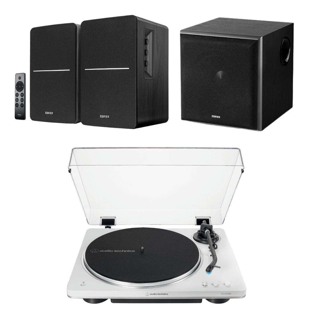 Audio-Technica LP70XBT Bluetooth Turntable + Edifier R1280DBs Active Bookshelf Speakers - K&B Audio