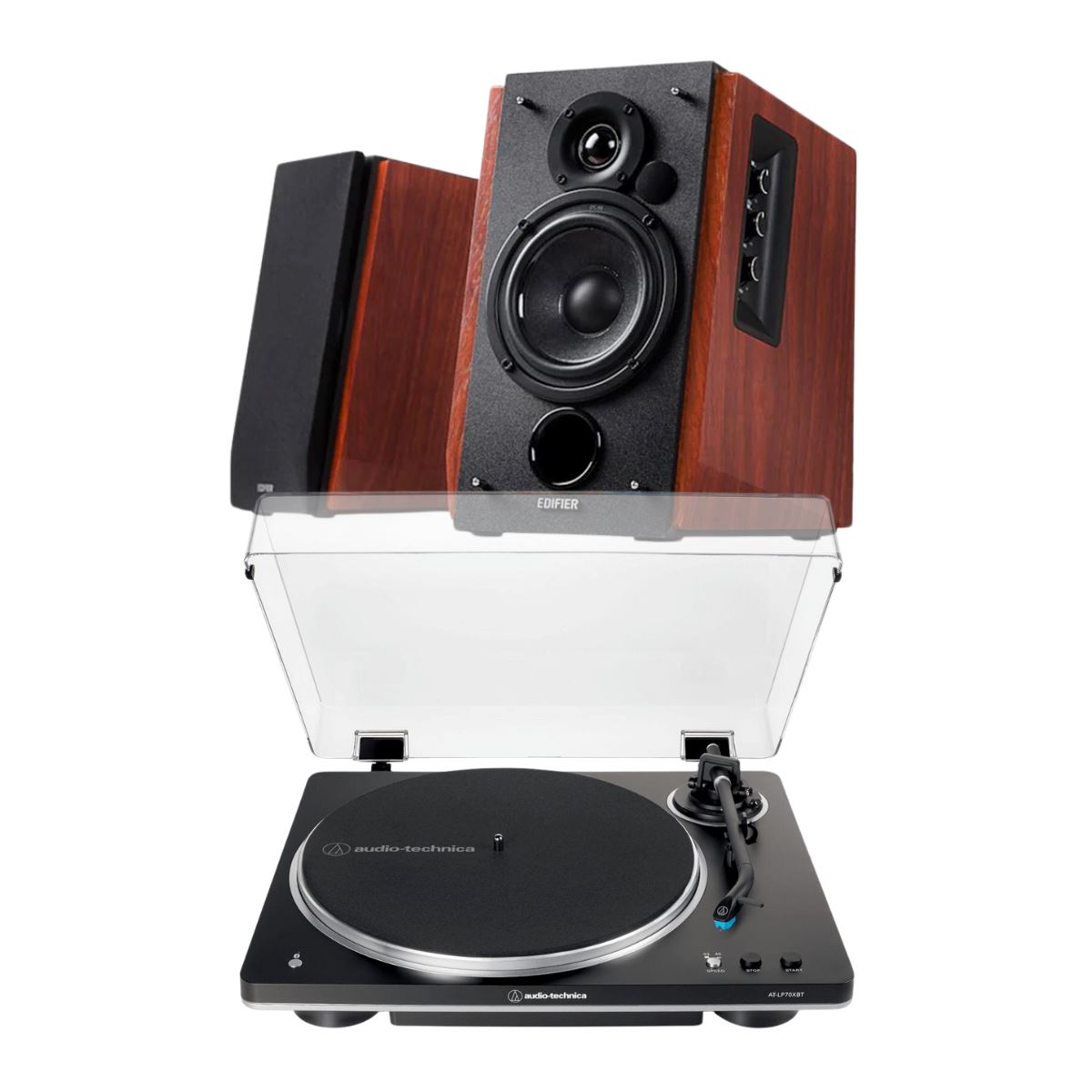 Audio-Technica LP70XBT Bluetooth Turntable + Edifier R1700BT Active Bookshelf Speakers - K&B Audio