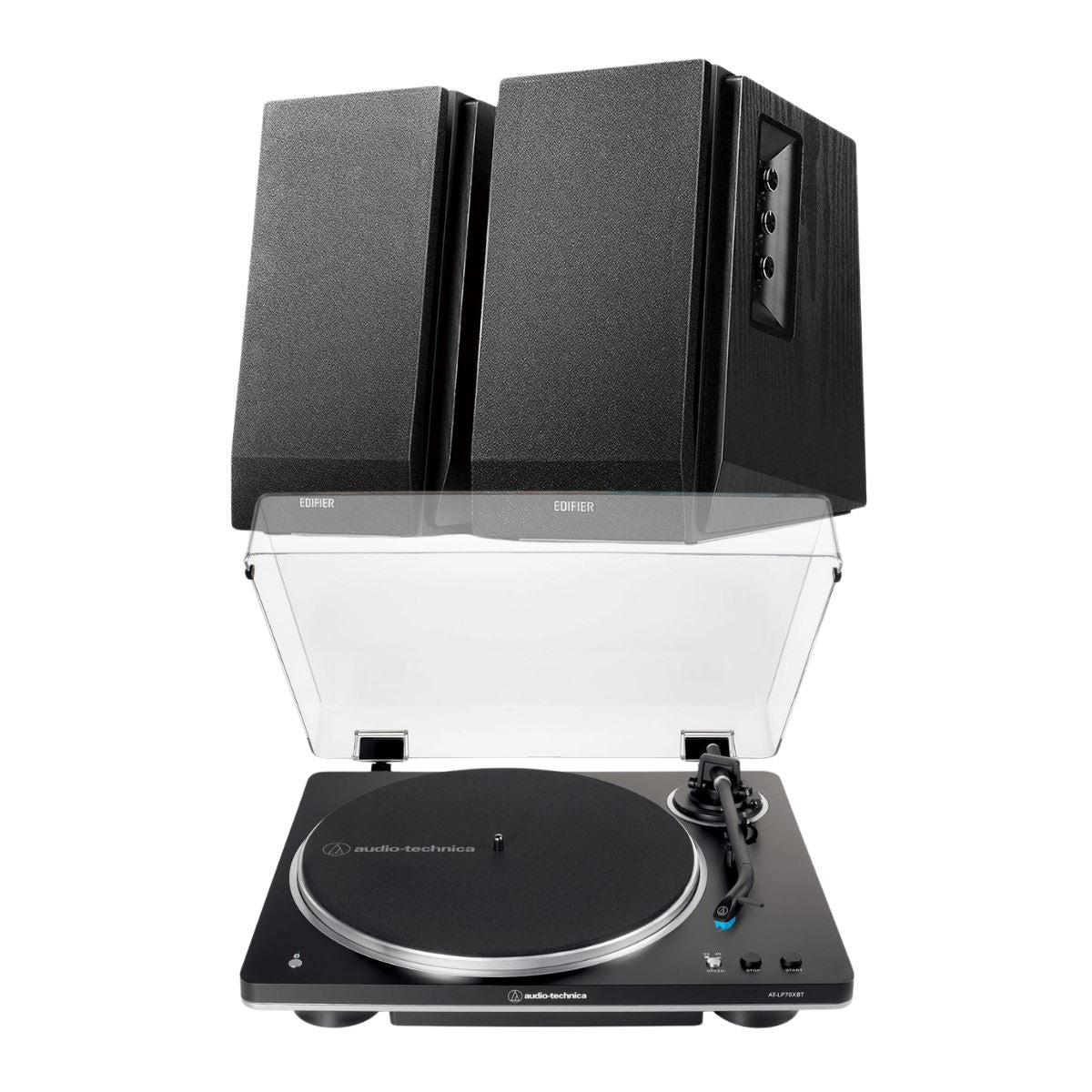Audio-Technica LP70XBT Bluetooth Turntable + Edifier R1700BT Active Bookshelf Speakers - K&B Audio