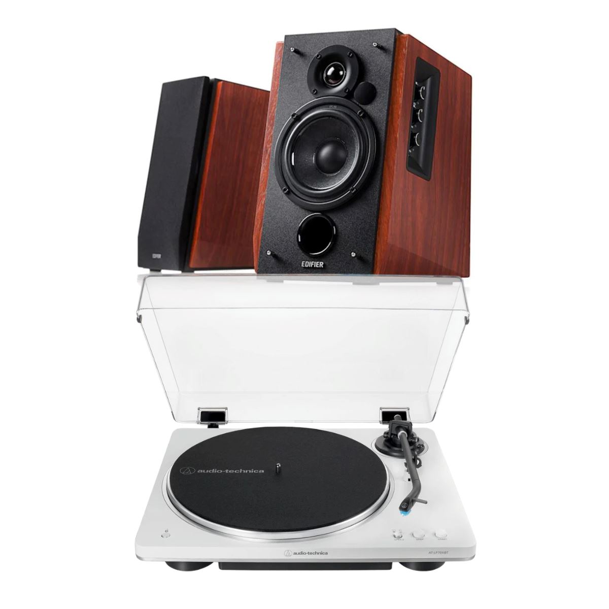 Audio-Technica LP70XBT Bluetooth Turntable + Edifier R1700BT Active Bookshelf Speakers - K&B Audio