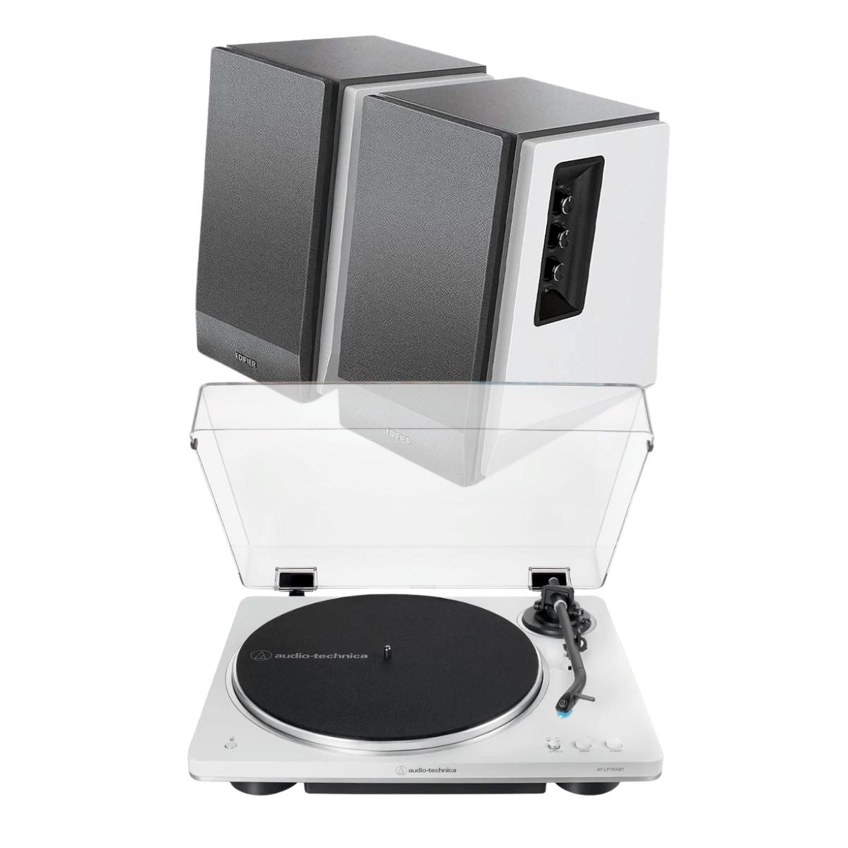 Audio-Technica LP70XBT Bluetooth Turntable + Edifier R1700BT Active Bookshelf Speakers - K&B Audio