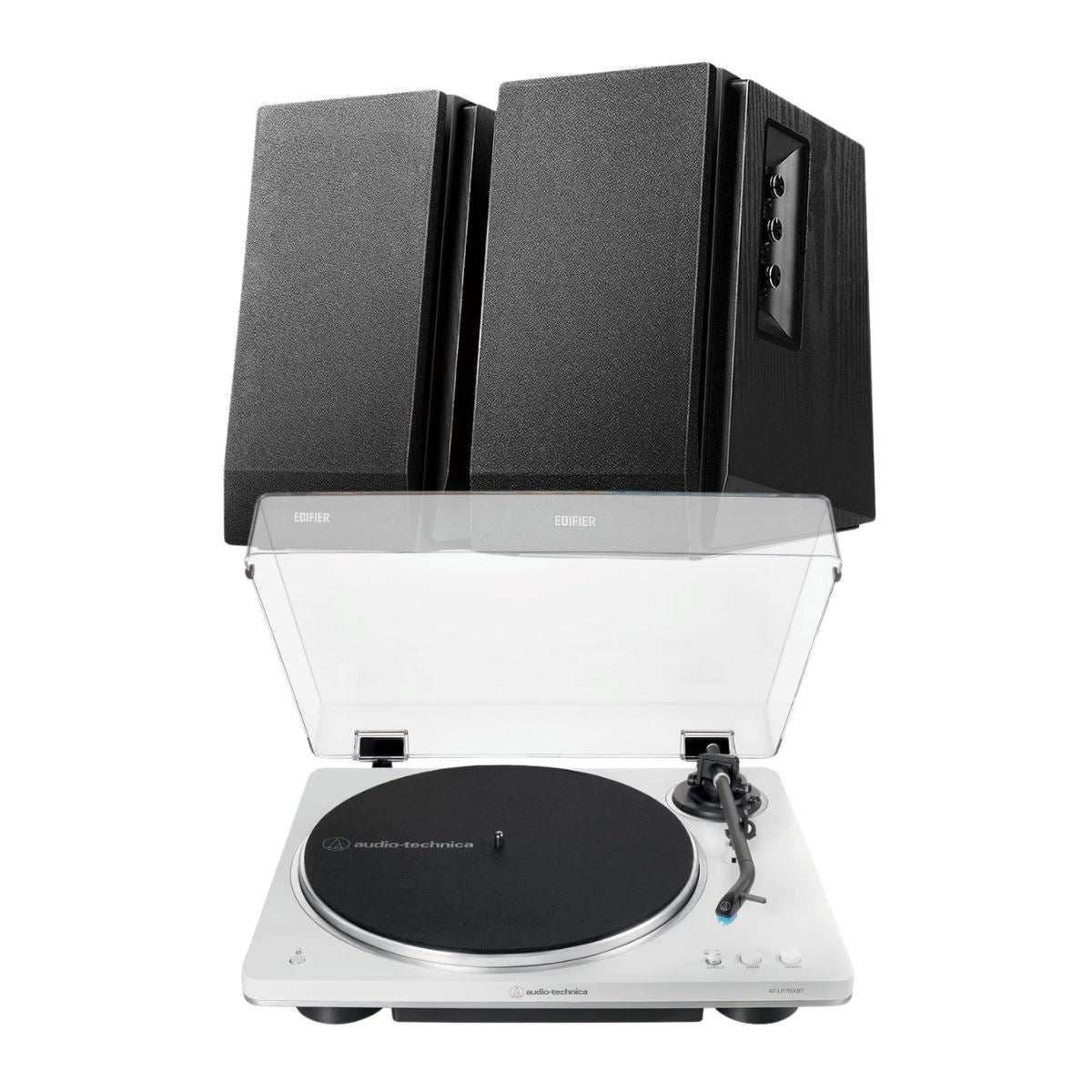 Audio-Technica LP70XBT Bluetooth Turntable + Edifier R1700BT Active Bookshelf Speakers - K&B Audio