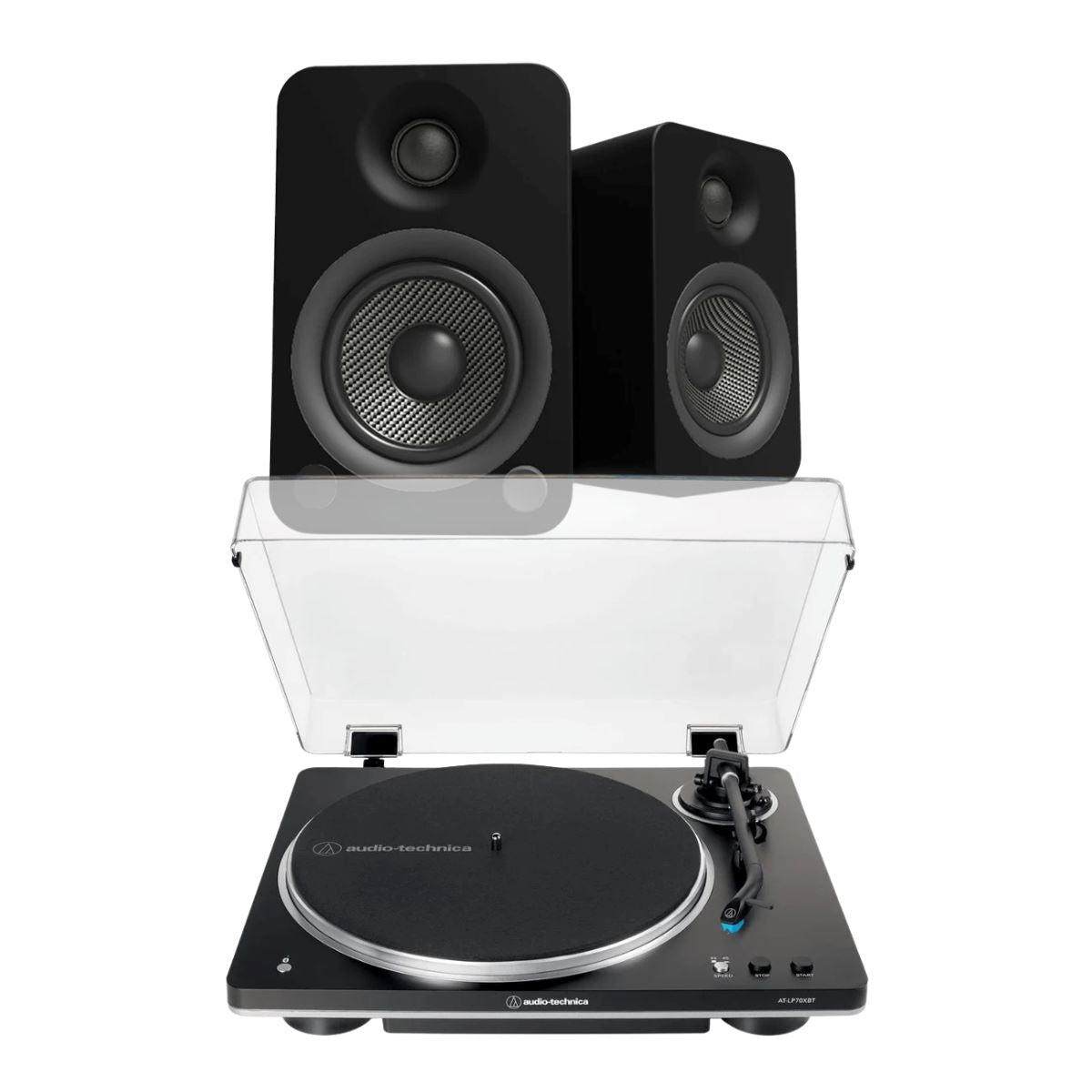 Audio-Technica LP70XBT Bluetooth Turntable + Kanto YU4 4" Active Bookshelf Speakers - K&B Audio