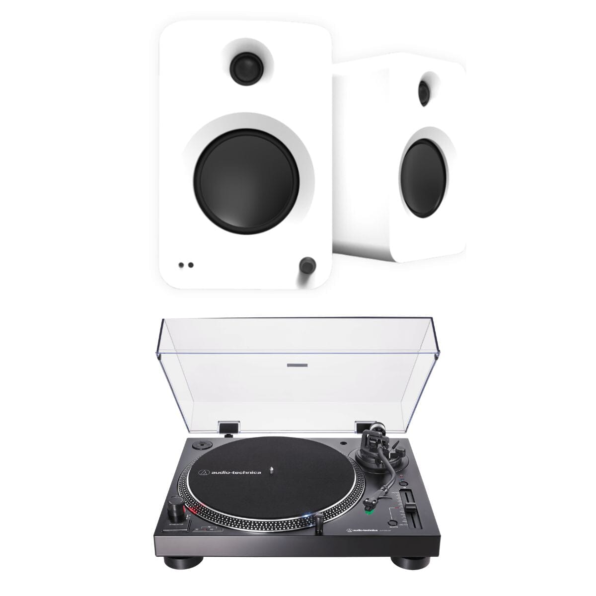 Audio-Technica LP120XBT-USB Turntable + Kanto REN 200W Active Bookshelf Speakers Turntable Bundles Kanto / Audio-Technica White