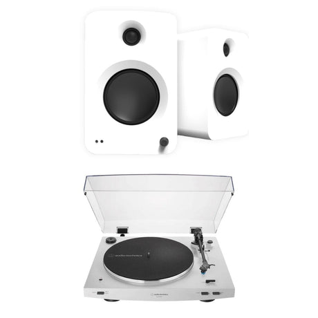 Audio-Technica LP3XBT Bluetooth Turntable + Kanto REN 200W Active Bookshelf Speakers Turntable Bundles Kanto / Audio-Technica White White