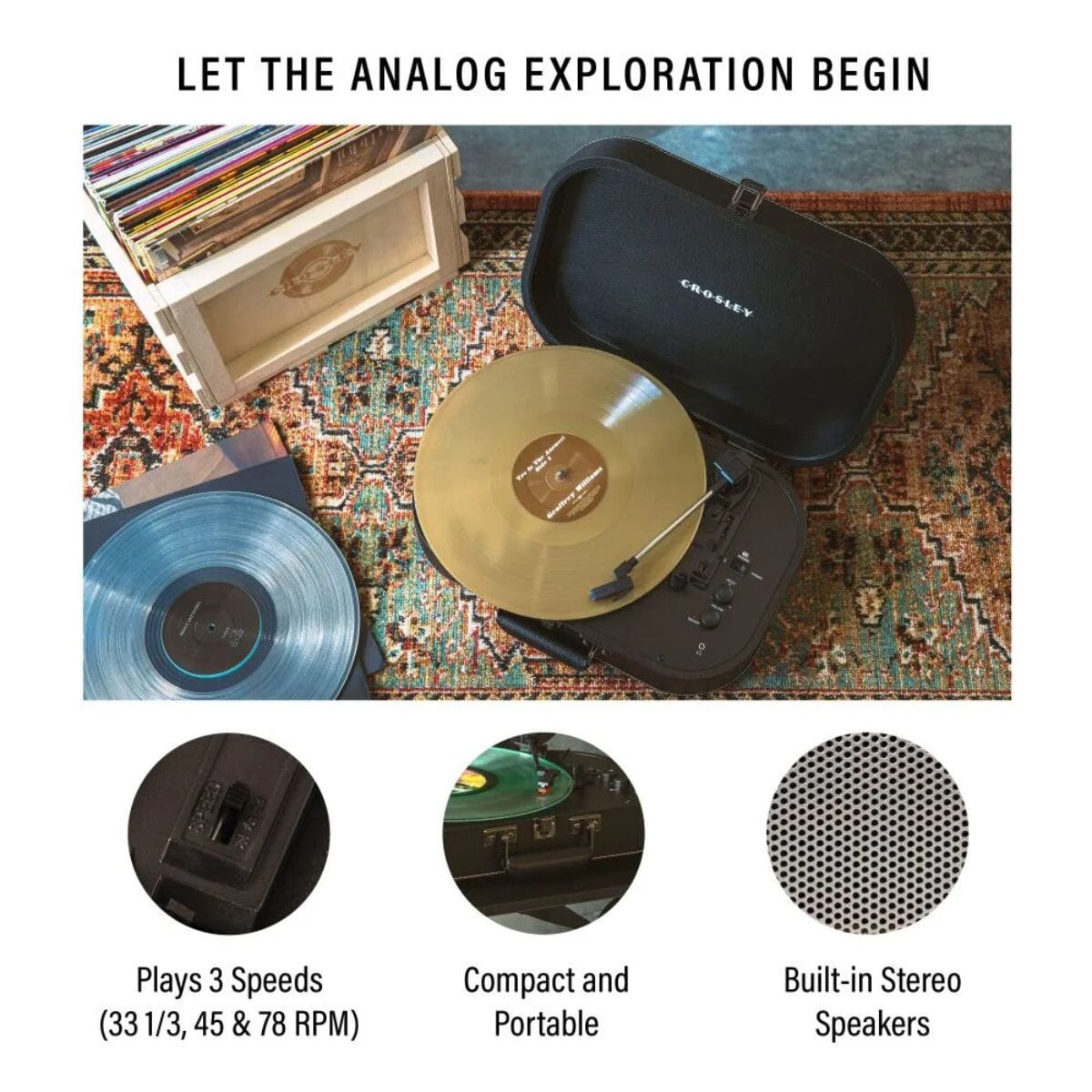 Crosley Discovery Portable Record Player with Bluetooth - Black - K&B Audio