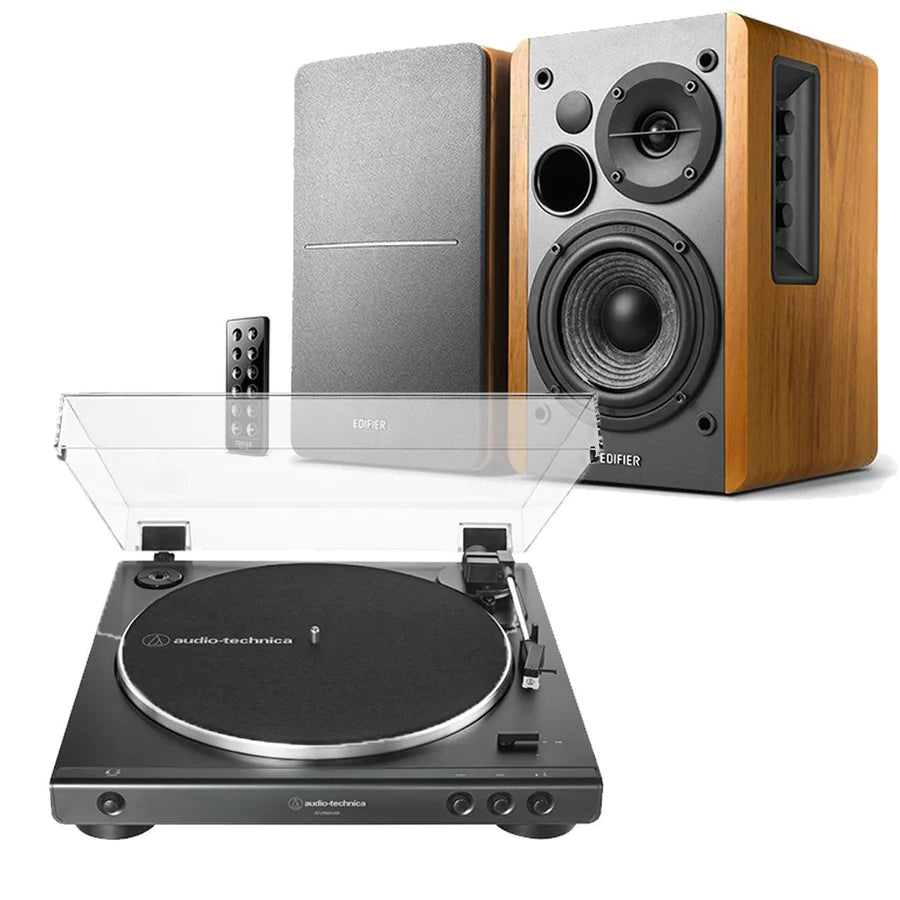 Edifier R1280DB & Audio-Technica LP60X Turntable with Bluetooth Speakers - K&B Audio