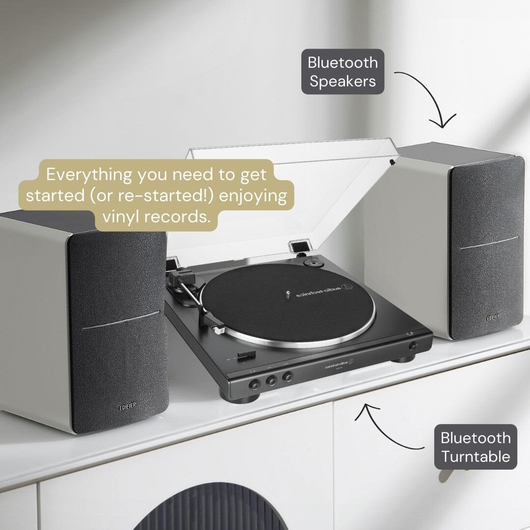 Audio-Technica LP60X-BT Bluetooth Turntable + Edifier R1280DB Active Bluetooth Speakers - White Edition - K&B Audio