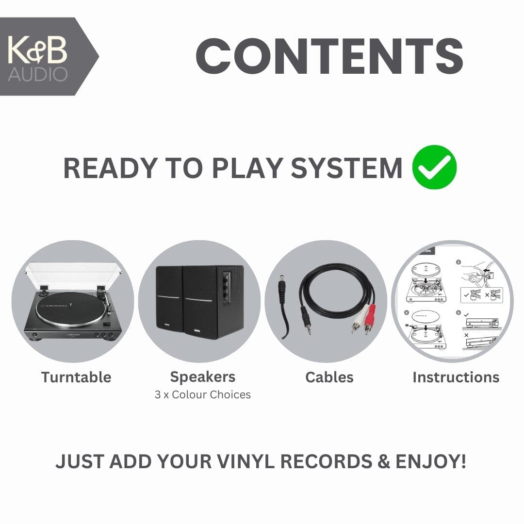 Audio-Technica LP60X-BT Bluetooth Turntable + Edifier R1280DB Active Bluetooth Speakers - White Edition - K&B Audio