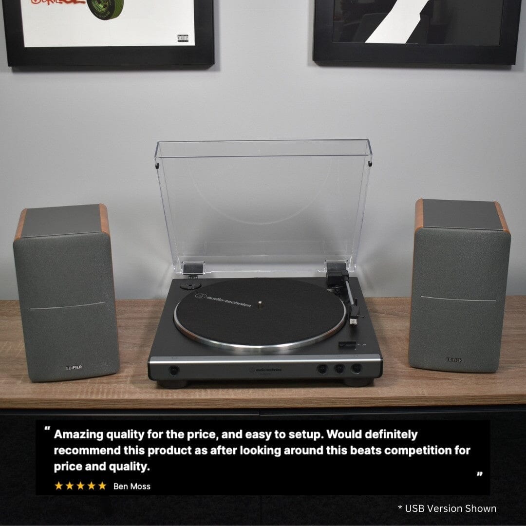 Audio-Technica LP60X-BT Bluetooth Turntable + Edifier R1280DB Active Bluetooth Speakers - White Edition - K&B Audio