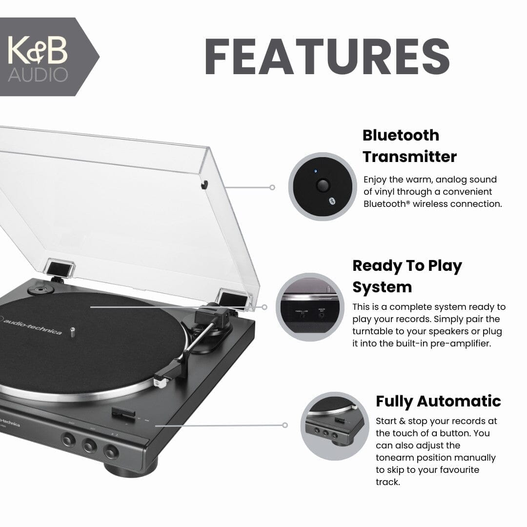 Audio-Technica LP60X-BT Bluetooth Turntable + Edifier R1280DB Active Bluetooth Speakers - White Edition - K&B Audio
