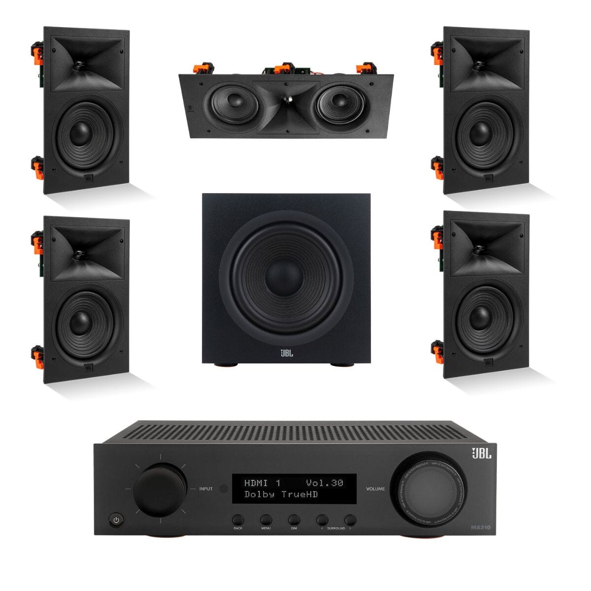 JBL MA310 + Stage 260W 5.1 6.5" In Wall Surround Sound System with 10" Subwoofer - K&B Audio