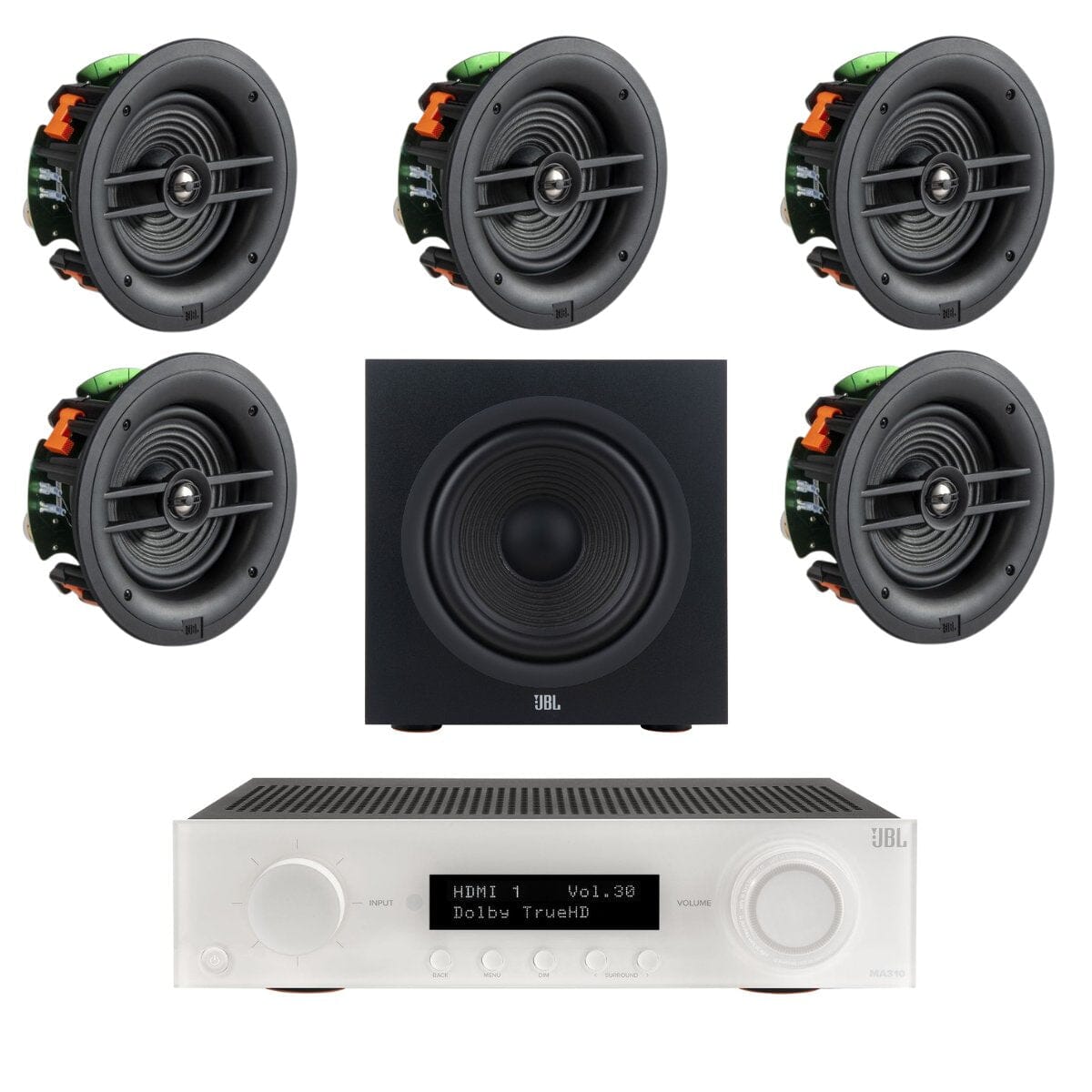 JBL MA310 + Stage 280C 5.1 8" In Ceiling Surround Sound System with 12" Subwoofer - K&B Audio