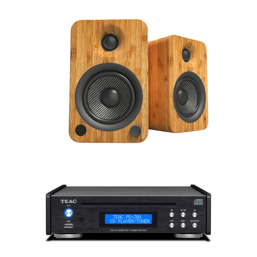 Kanto YU4 4" Active Bookshelf Speakers with Bluetooth + Teac PD-301 CD Player with Speakers inc. Bluetooth, DAB Radio & USB - K&B Audio