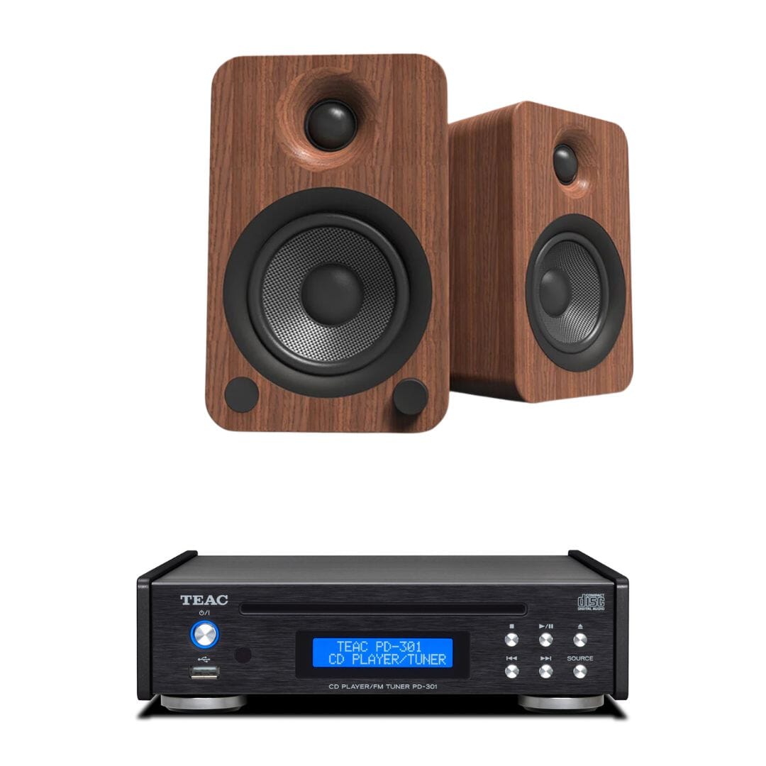 Kanto YU4 4" Active Bookshelf Speakers with Bluetooth + Teac PD-301 CD Player with Speakers inc. Bluetooth, DAB Radio & USB - K&B Audio