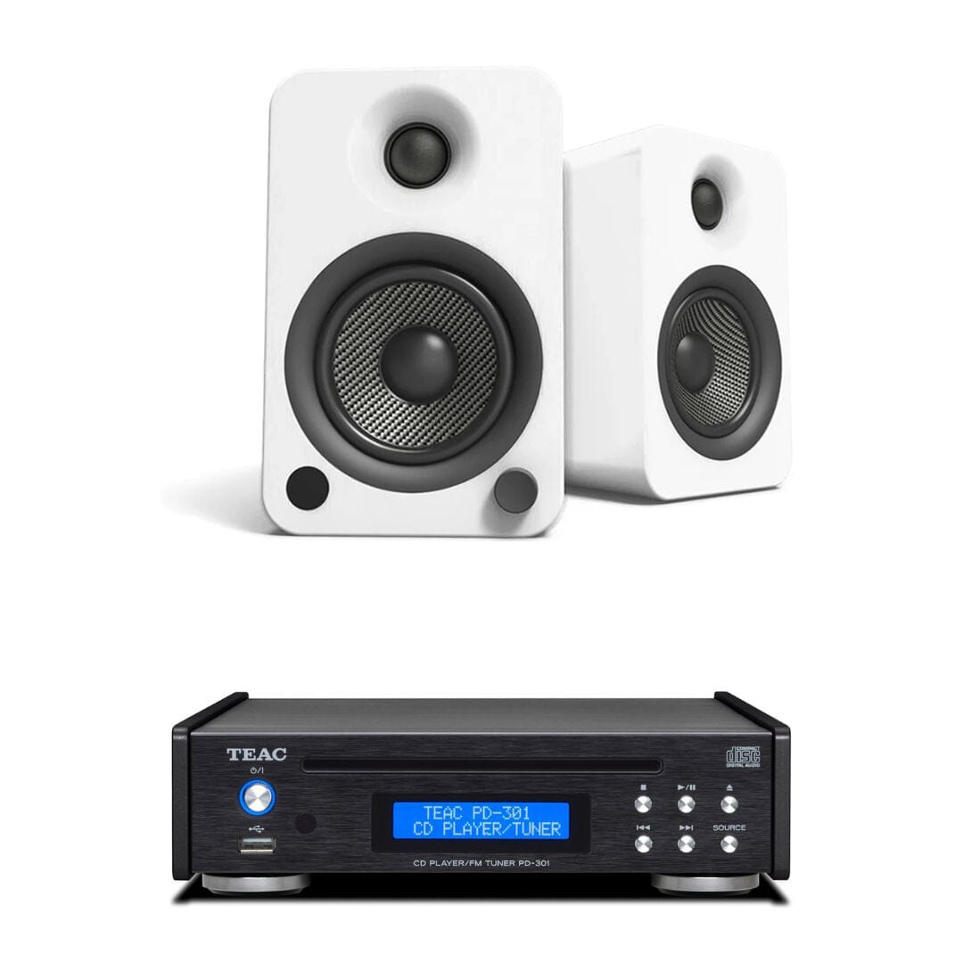 Kanto YU6 5.25" Active Bookshelf Speakers with Bluetooth + Teac PD-301 CD Player with Speakers inc. Bluetooth, DAB Radio & USB - K&B Audio