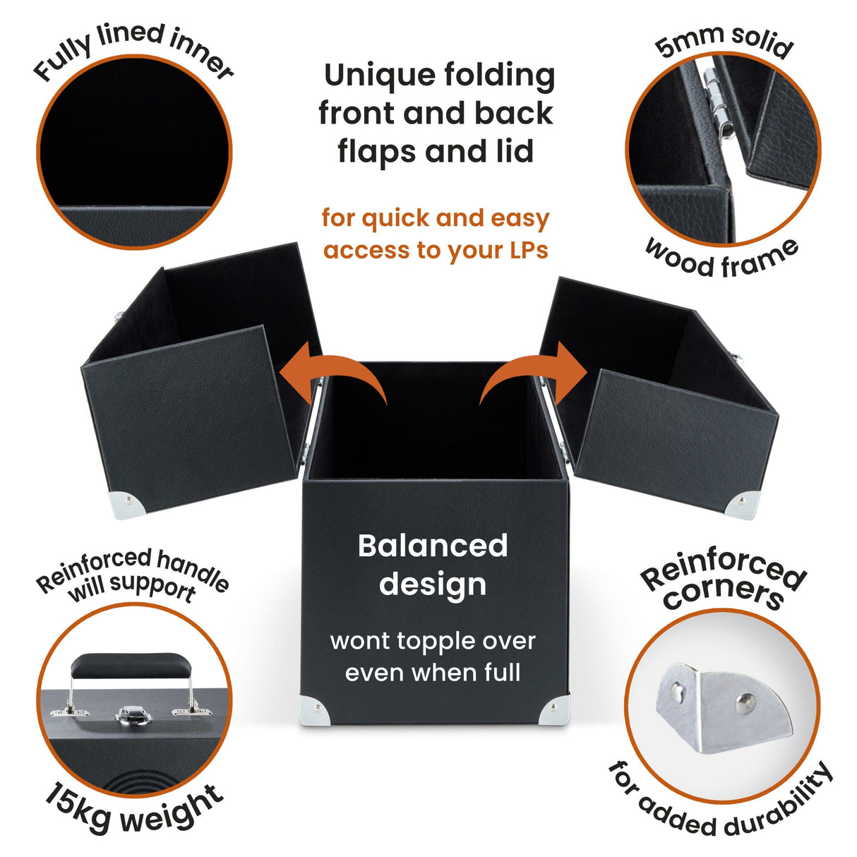 Legend Vinyl LP Storage Case With Double Hinged Flaps - K&B Audio