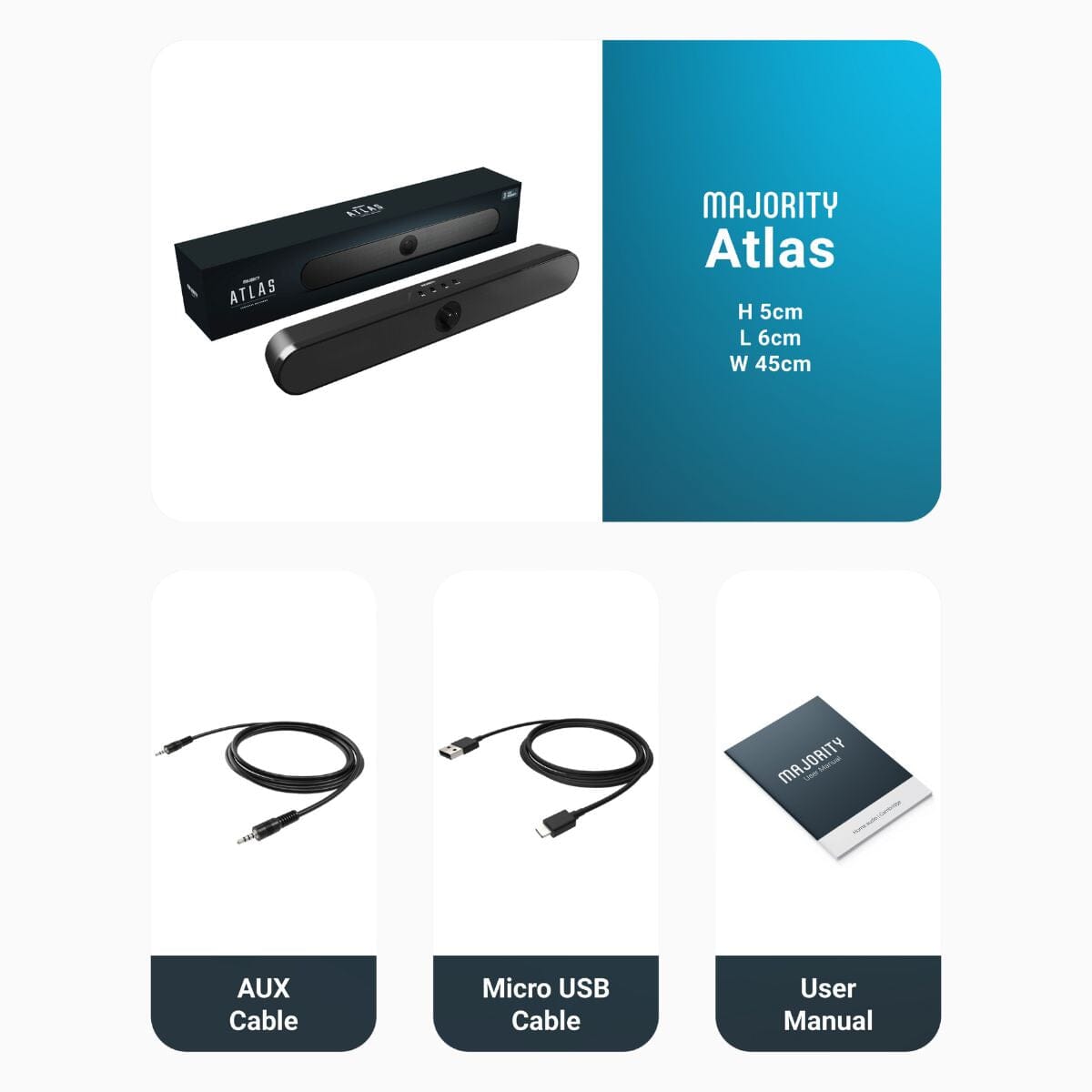 Majority Atlas Bluetooth PC Sound Bar - 20W - Portable - K&B Audio