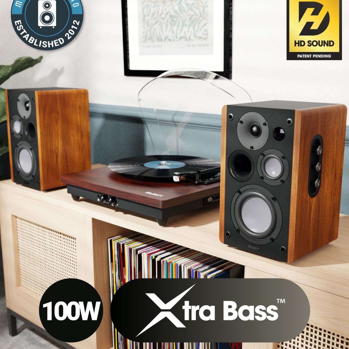 Majority D100 Active Bookshelf Speakers - Bluetooth, HDMI, USB - 100W - K&B Audio