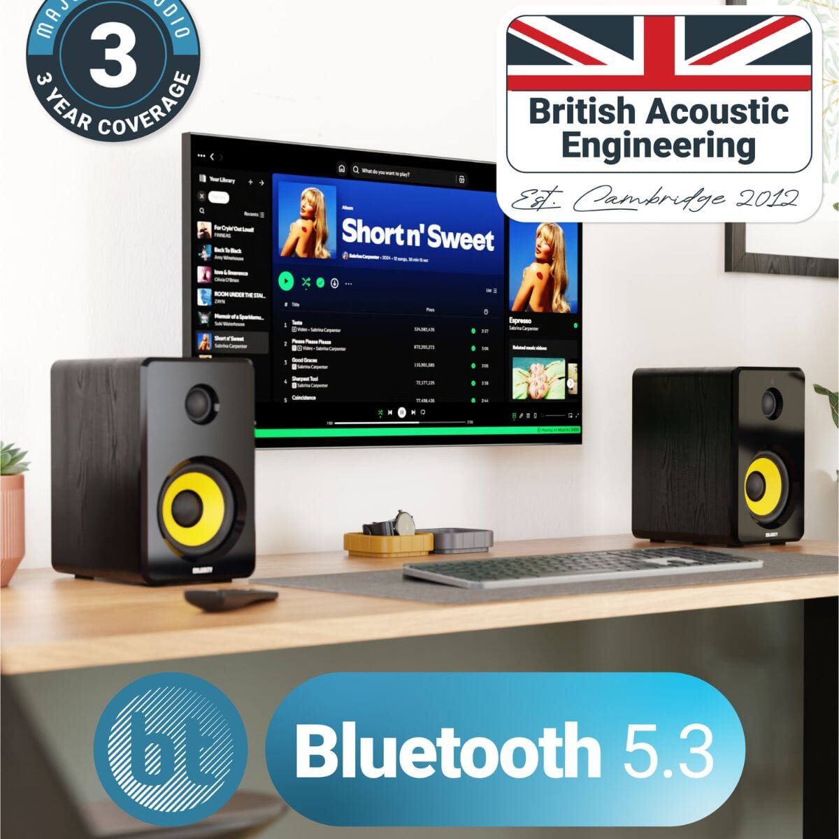 Majority D40X Active Bookshelf Speakers - Bluetooth & USB - 70W - K&B Audio
