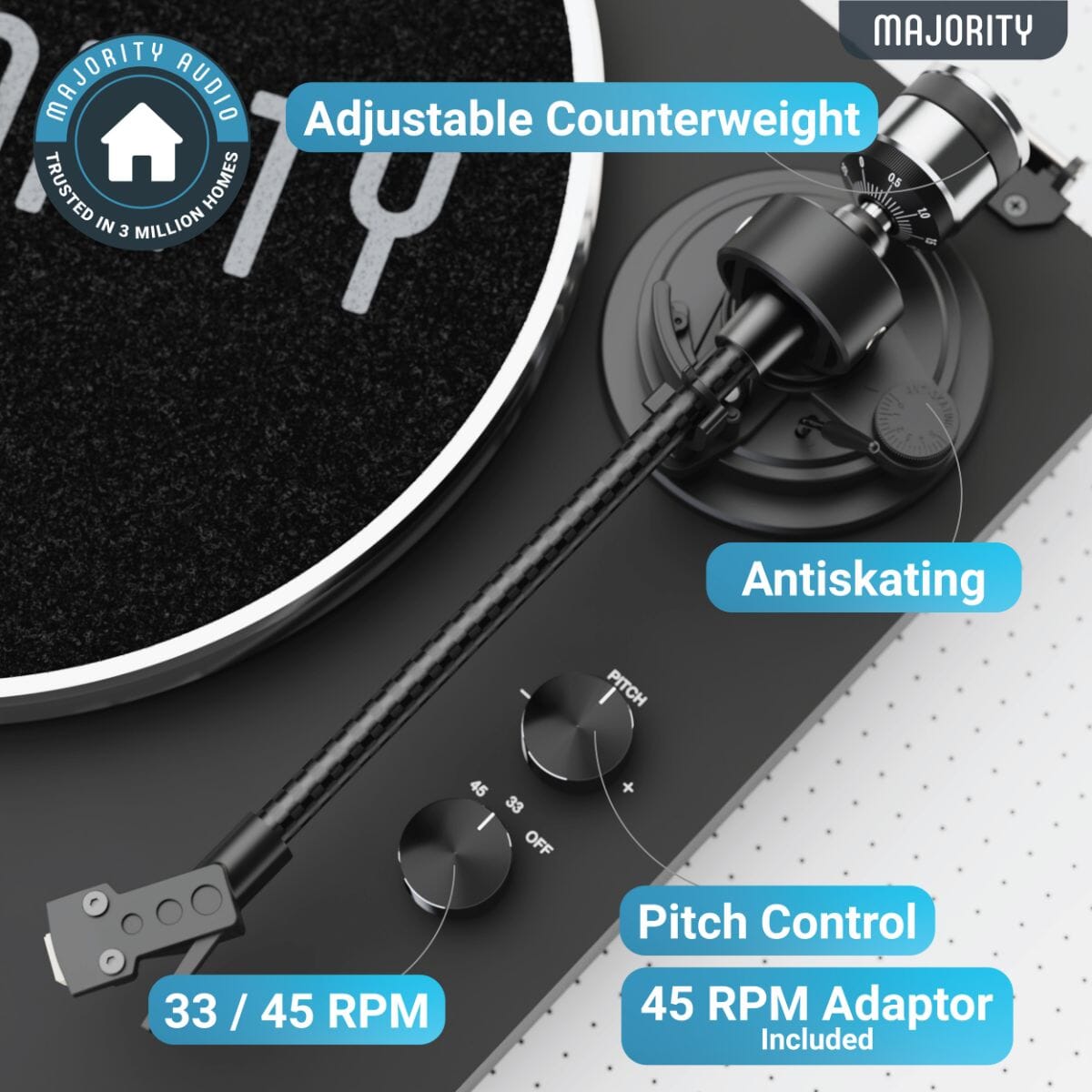 Majority Stylo Bluetooth Turntable - Manual - 2 Speed - K&B Audio