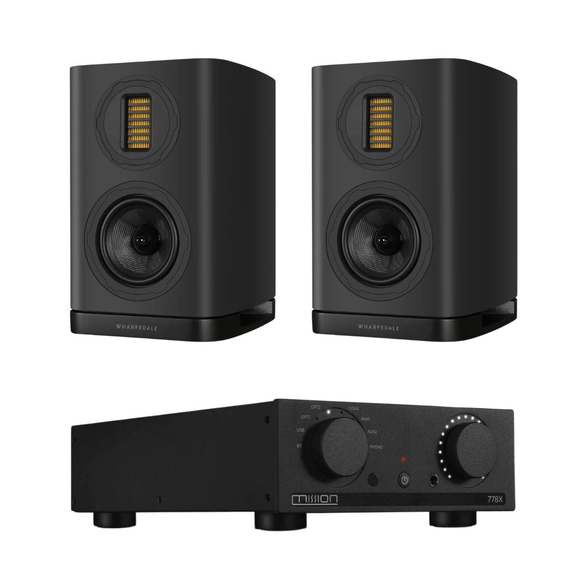 Mission 778X Integrated Amplifier + Wharfedale EVO 5.1 Bookshelf Speakers (Pair) - K&B Audio