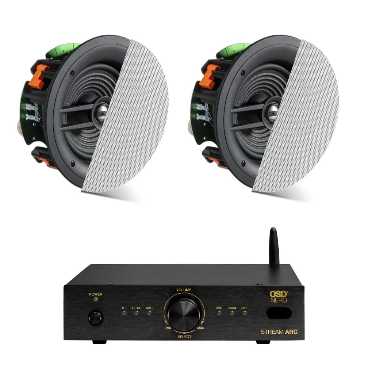 OSD Audio Nero ARC Amplifier + JBL Stage 280C 8" Ceiling Speakers - K&B Audio