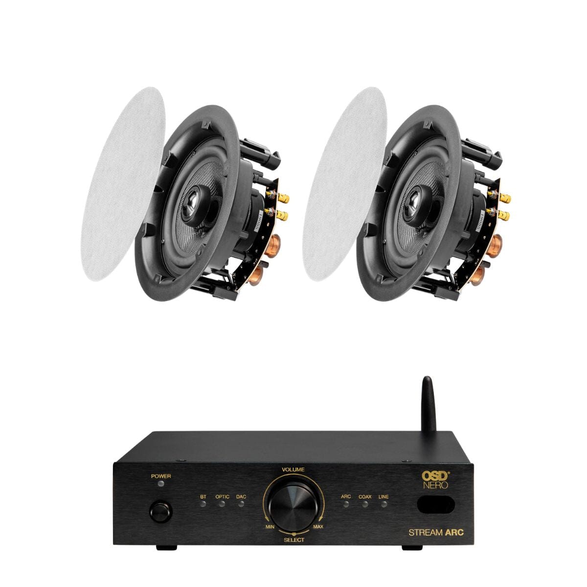 OSD Audio Nero Stream ARC Amplifier + ACE640 6.5" Ceiling Speakers - K&B Audio