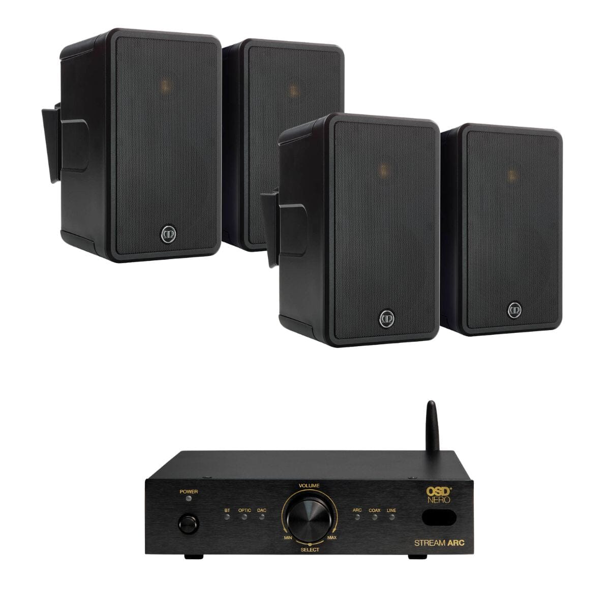 OSD Audio Nero Stream ARC Amplifier + Monitor Audio Climate 50 Outdoor Speakers - K&B Audio