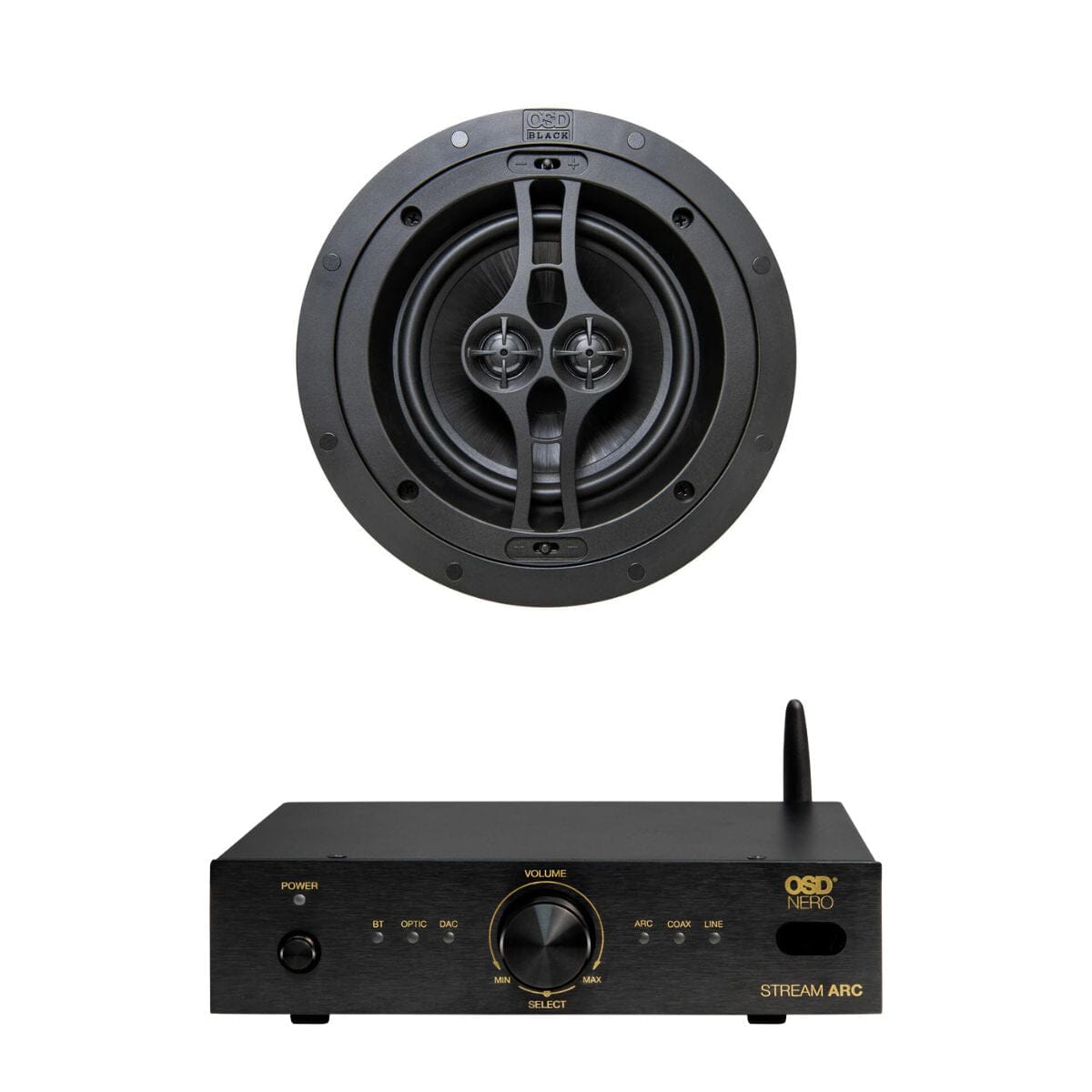 OSD Audio Nero Stream ARC Amplifier + R62DT 6.5" Stereo Ceiling Speaker - K&B Audio