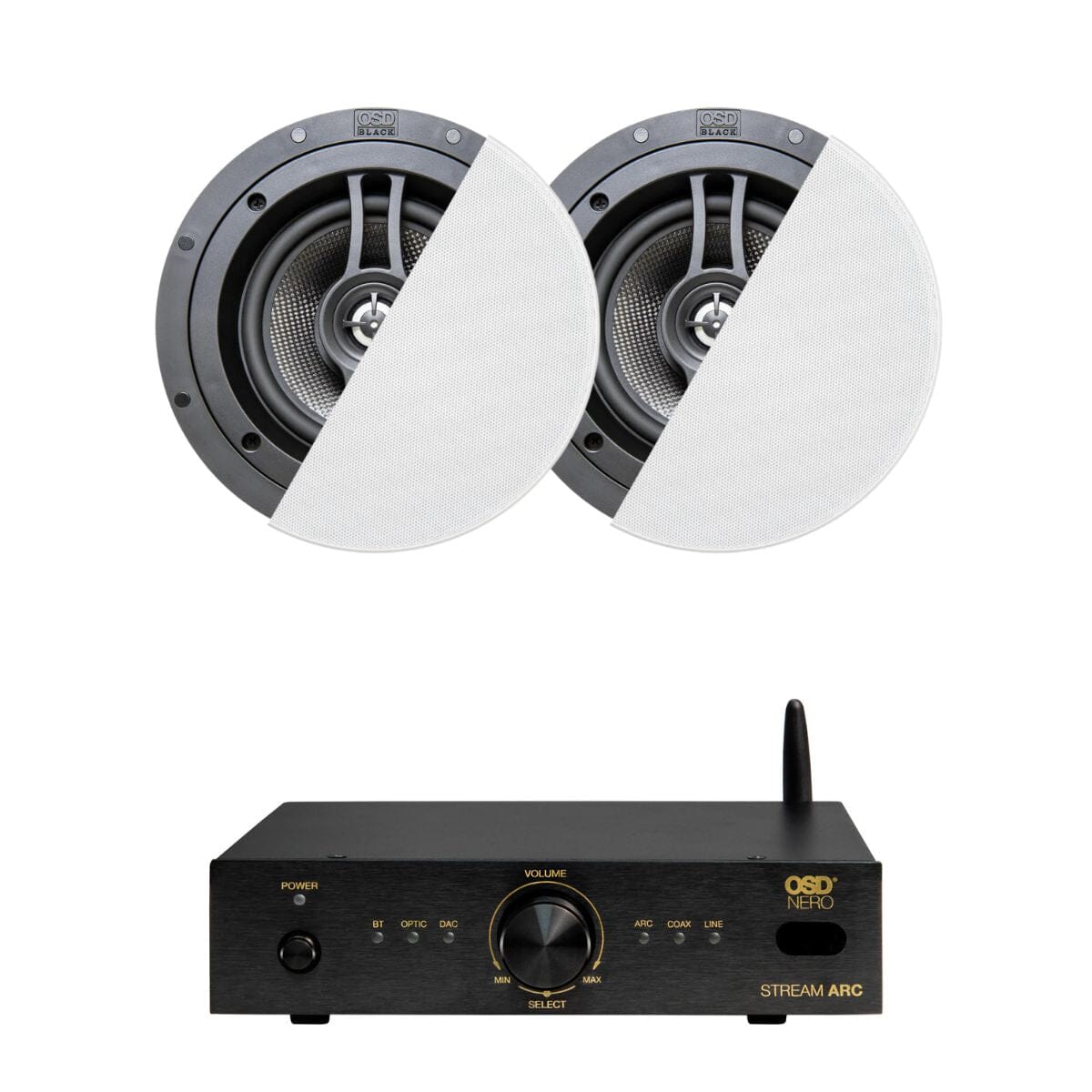 OSD Audio Nero Stream ARC Amplifier + R63 6.5" Ceiling Speakers - K&B Audio