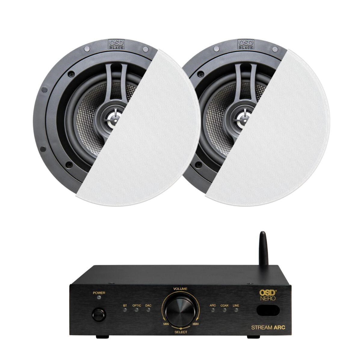 OSD Audio Nero Stream ARC Amplifier + R83 8" Ceiling Speakers - K&B Audio