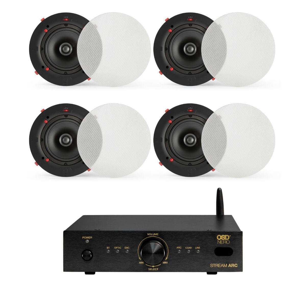 OSD Audio Nero Stream ARC + QI65CE 6.5" Ceiling Speaker System with Bluetooth & HDMI - K&B Audio