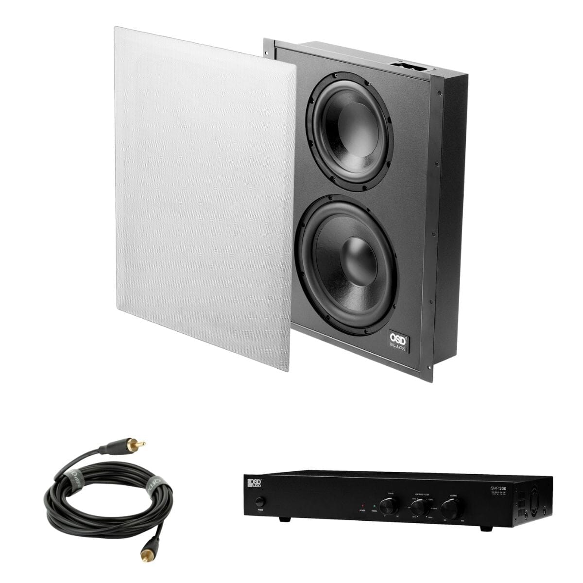 OSD Audio SMP300 + SC800D Black Series In Wall Subwoofer Package - Single - 300W - K&B Audio