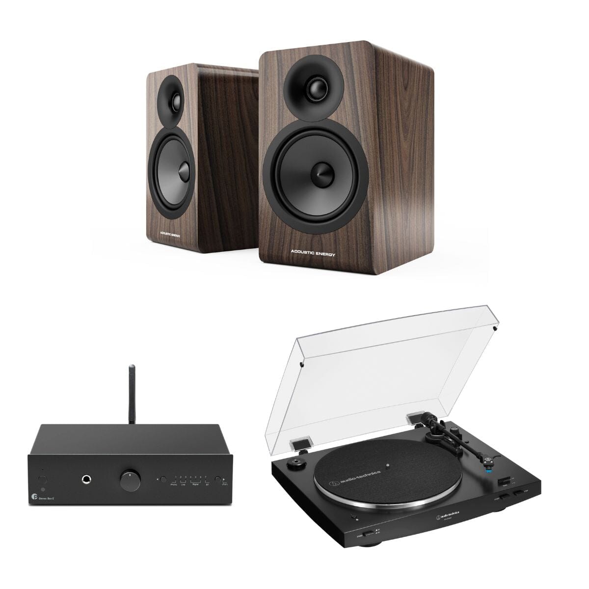 Pro-Ject Stereo Box E + Audio-Technica LP3XBT + Acoustic Energy AE100² Bookshelf Speakers - K&B Audio