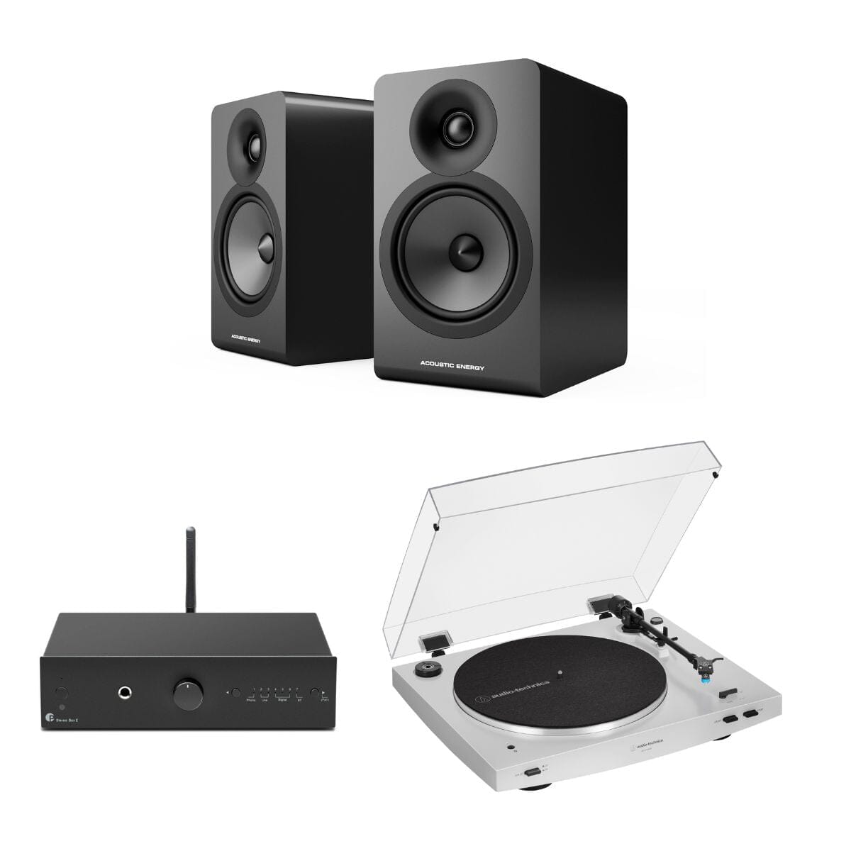 Pro-Ject Stereo Box E + Audio-Technica LP3XBT + Acoustic Energy AE100² Bookshelf Speakers - K&B Audio