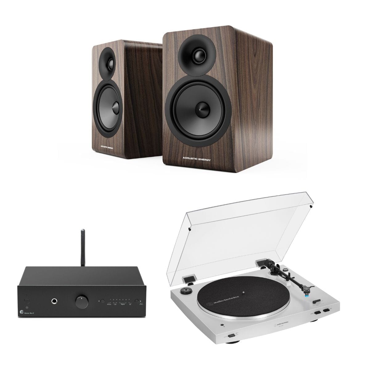 Pro-Ject Stereo Box E + Audio-Technica LP3XBT + Acoustic Energy AE100² Bookshelf Speakers - K&B Audio