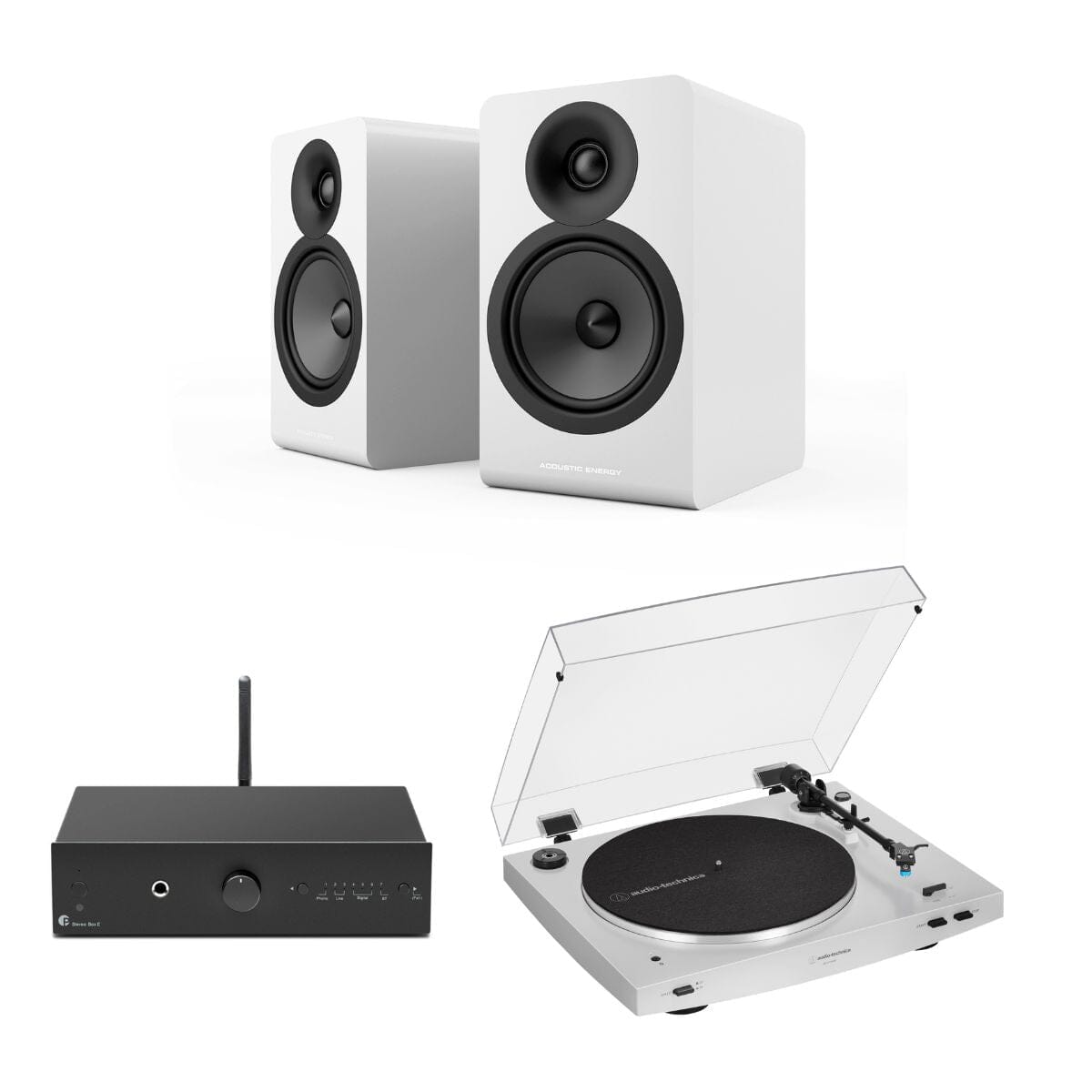Pro-Ject Stereo Box E + Audio-Technica LP3XBT + Acoustic Energy AE100² Bookshelf Speakers - K&B Audio