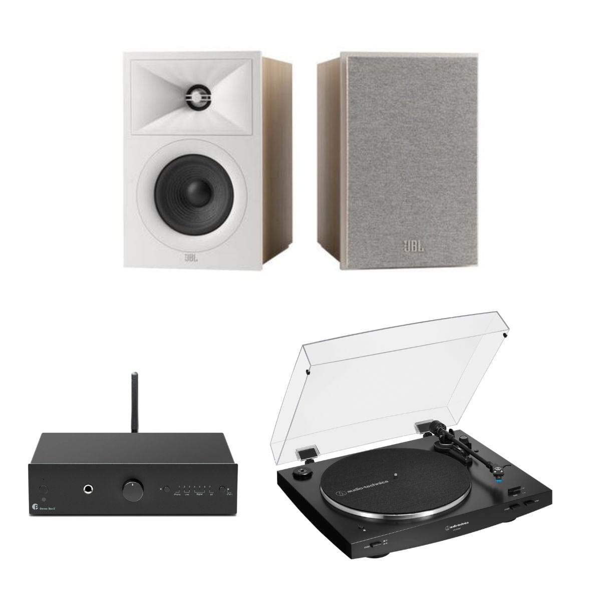Pro-Ject Stereo Box E + Audio-Technica LP3XBT + JBL240B Bookshelf Speakers - K&B Audio