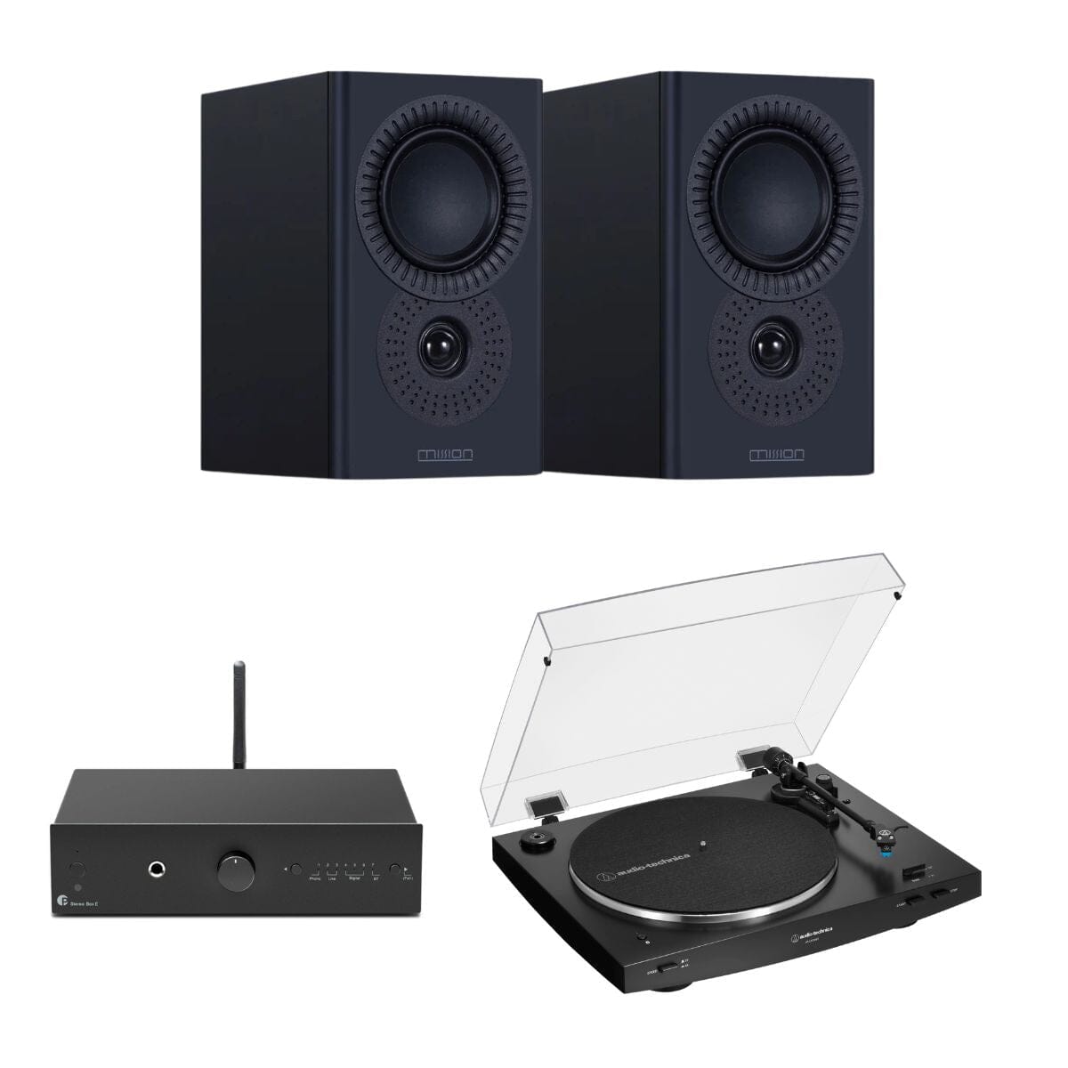 Pro-Ject Stereo Box E + Audio-Technica LP3XBT + Mission LX-1 Bookshelf Speakers - K&B Audio