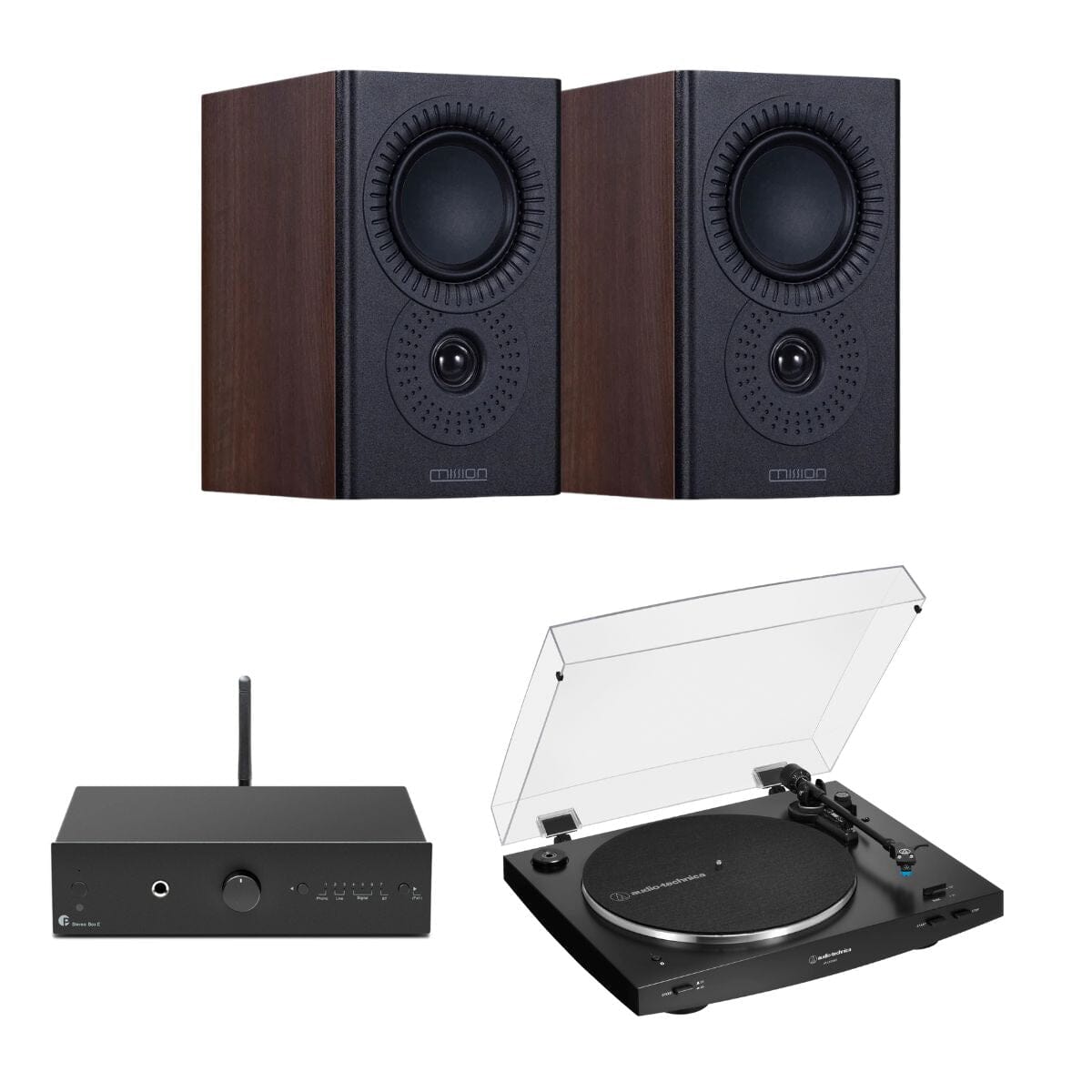 Pro-Ject Stereo Box E + Audio-Technica LP3XBT + Mission LX-1 Bookshelf Speakers - K&B Audio