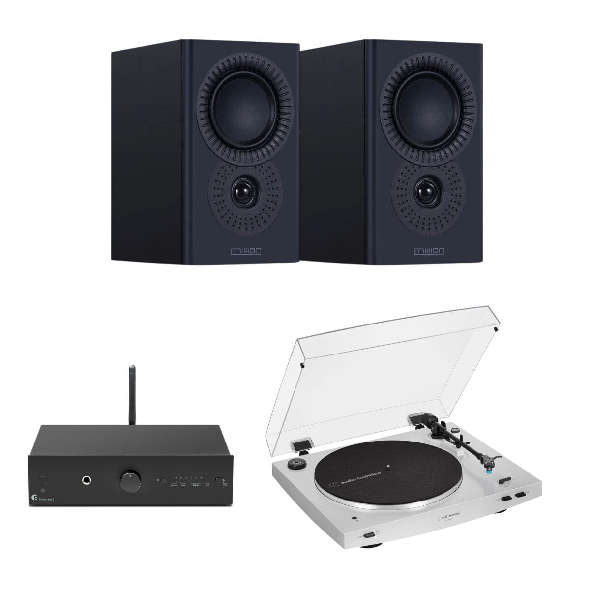 Pro-Ject Stereo Box E + Audio-Technica LP3XBT + Mission LX-1 Bookshelf Speakers - K&B Audio