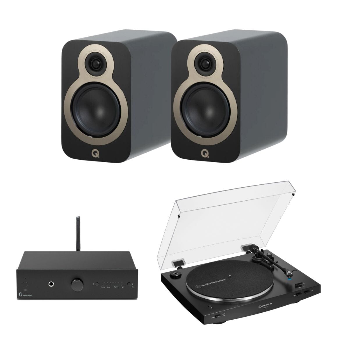 Pro-Ject Stereo Box E + Audio-Technica LP3XBT + Q Acoustics 3010c Bookshelf Speakers - K&B Audio