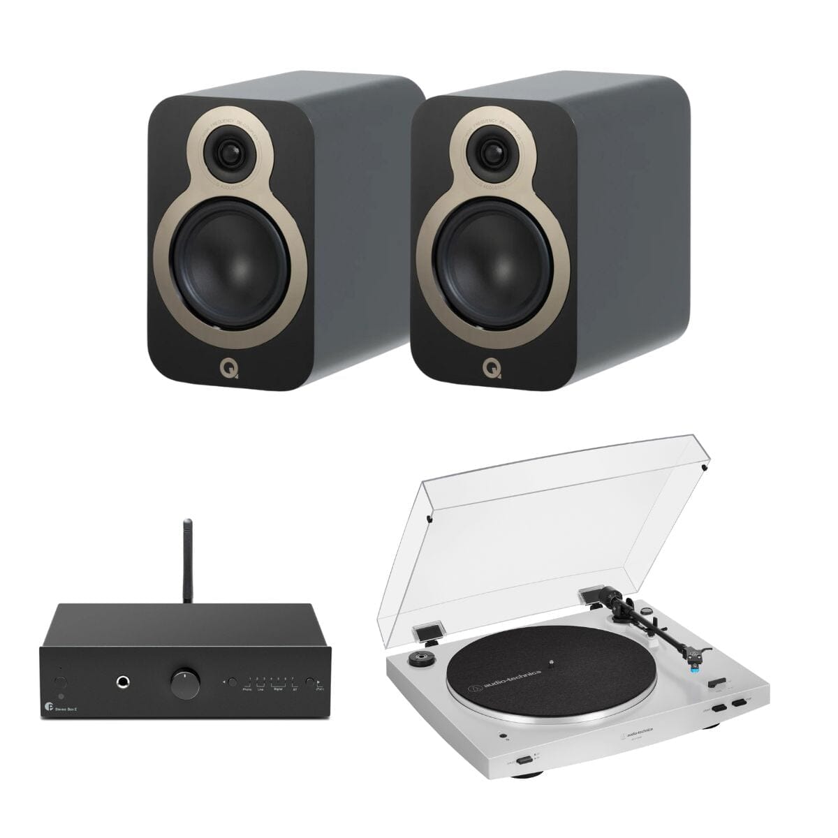 Pro-Ject Stereo Box E + Audio-Technica LP3XBT + Q Acoustics 3010c Bookshelf Speakers - K&B Audio