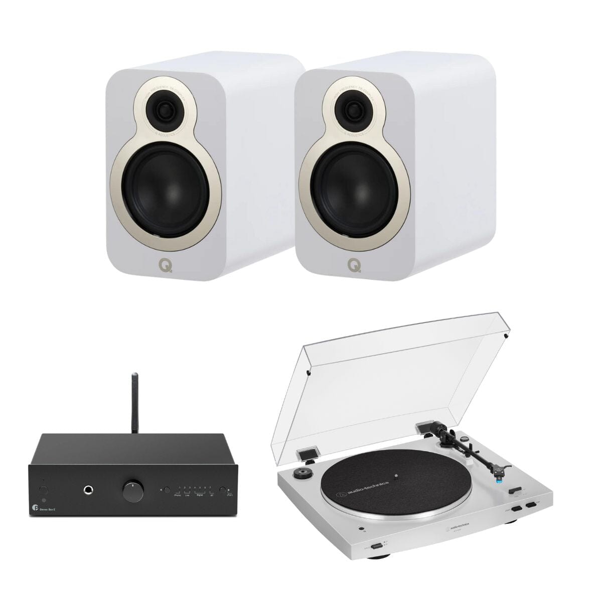 Pro-Ject Stereo Box E + Audio-Technica LP3XBT + Q Acoustics 3010c Bookshelf Speakers - K&B Audio